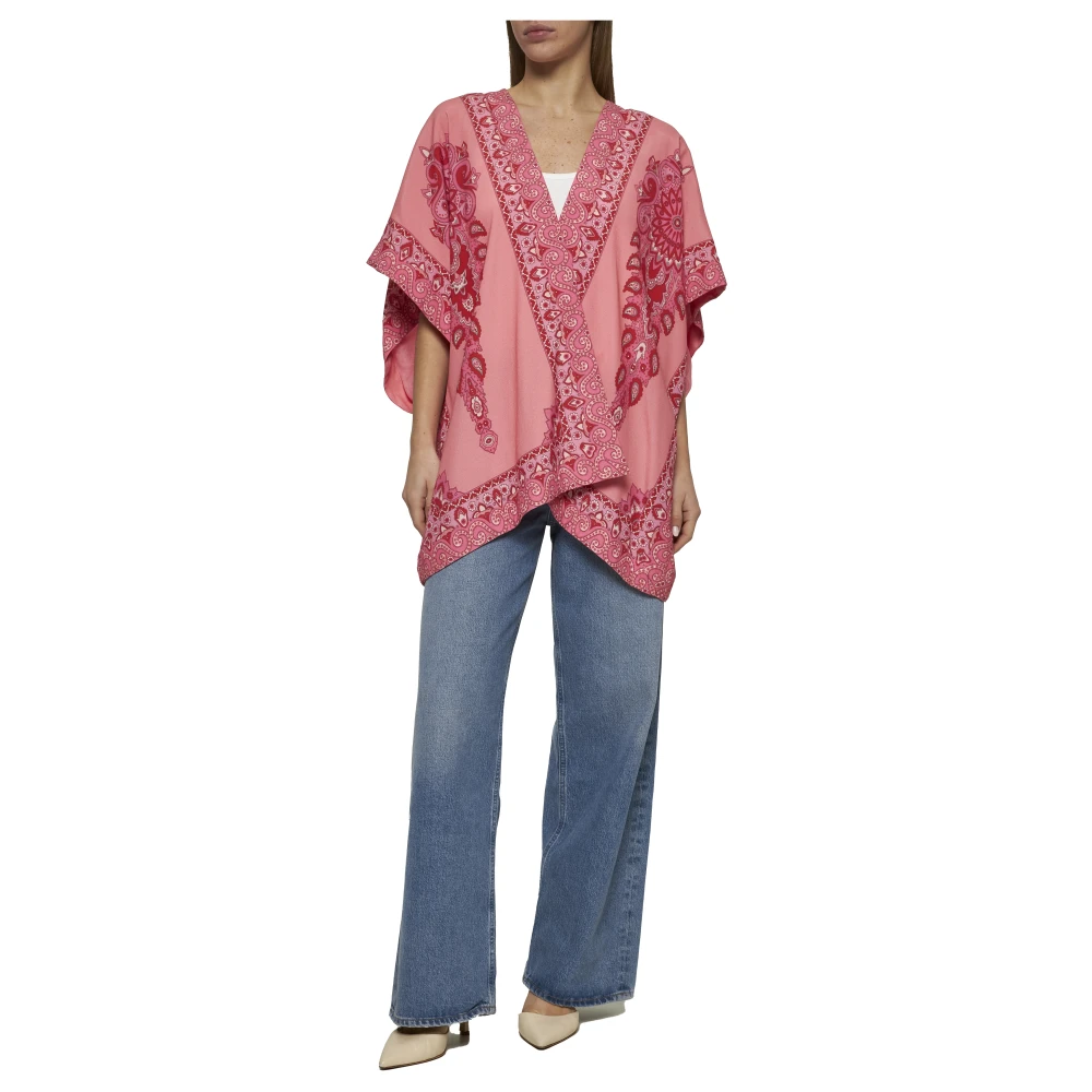 ETRO Roze Kimono Mouw Jas Medaillon Print Pink Dames