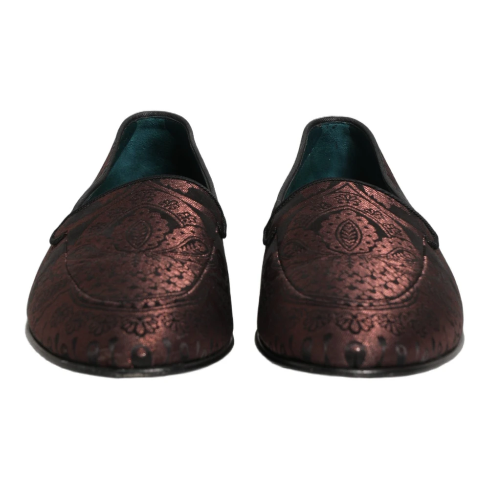 Dolce & Gabbana Maroon Jacquard Leather Slip On Loafers Shoes - EU44/US11 - Image 2