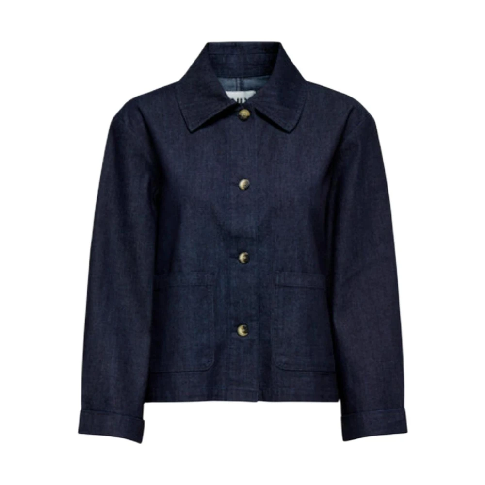 Only Women's Blue Light Jackets, M, Round Neck Long Sleeve Button-Up Jacket With Classic Collar