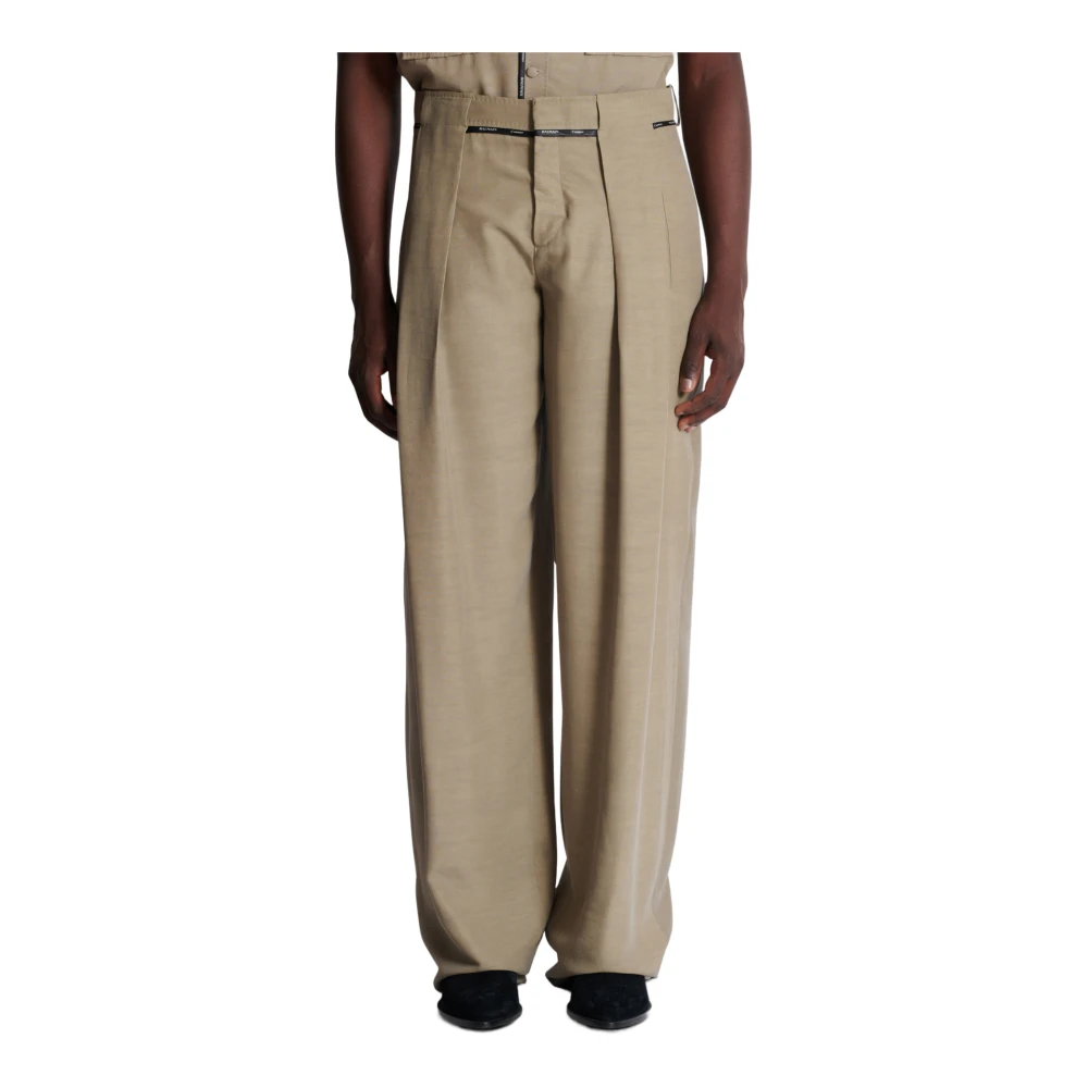 Balmain Geplooide Cupro Broek Brown Heren