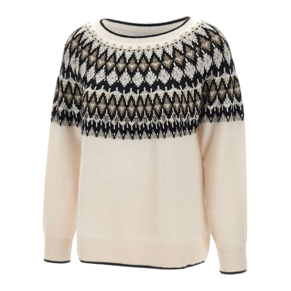 Elena Mirò Vrouw Multicolor Truien & Vesten Dames, Veelkleurig, L, Wol, Handgeborduurde Fair Isle Trui