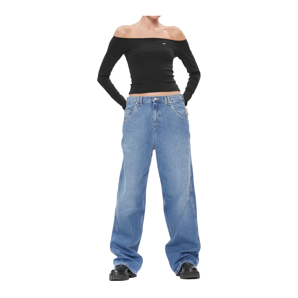 Tommy Jeans Off Shoulder Longsleeve T-shirt Black Dames