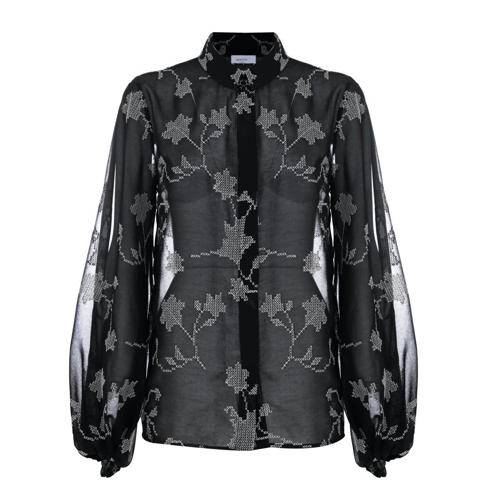 Kocca Elegante Bloemenshirt met Transparante Details Black Dames