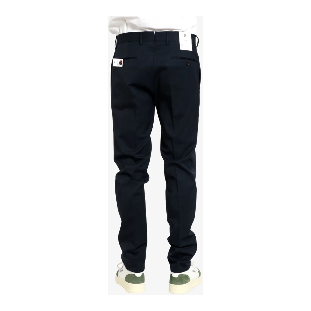 PT Torino Blauwe Wol Getailleerde Broek Slim Fit Blue Heren