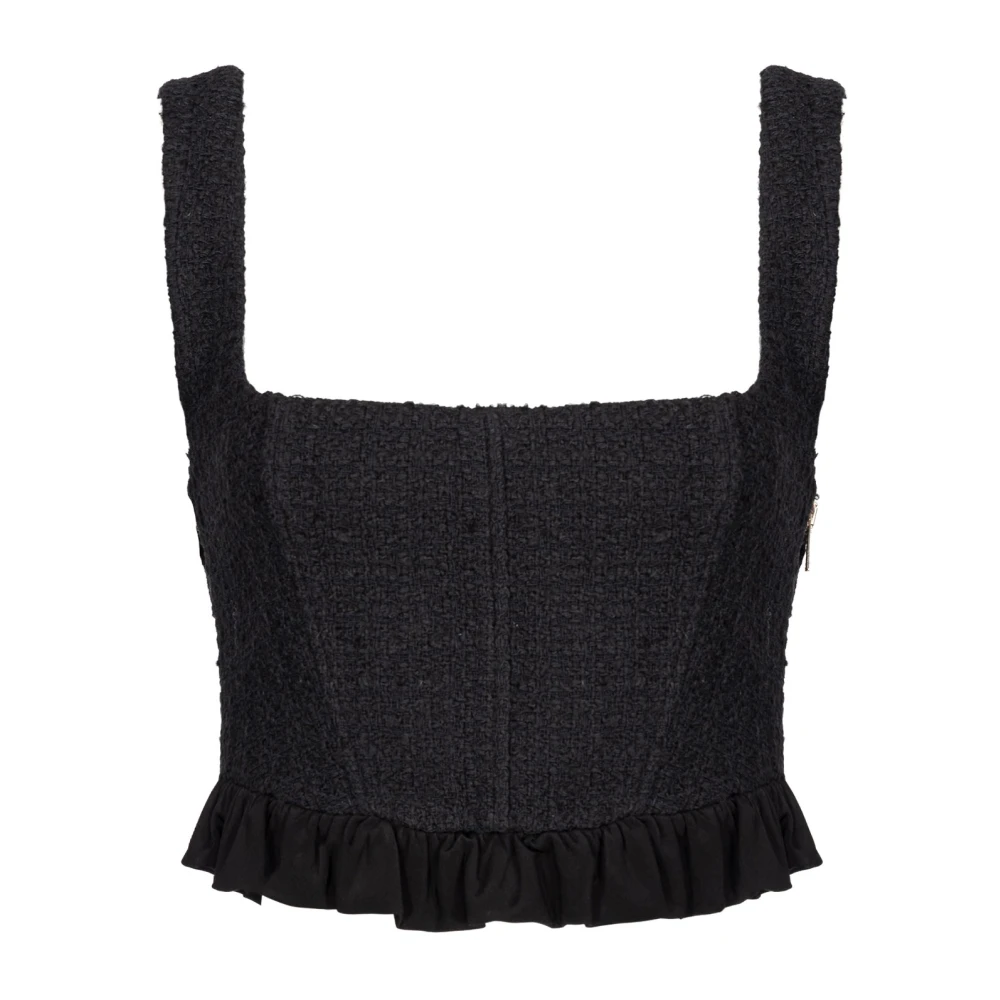 Pinko Zwarte Basic Top met Zijrits Black Dames