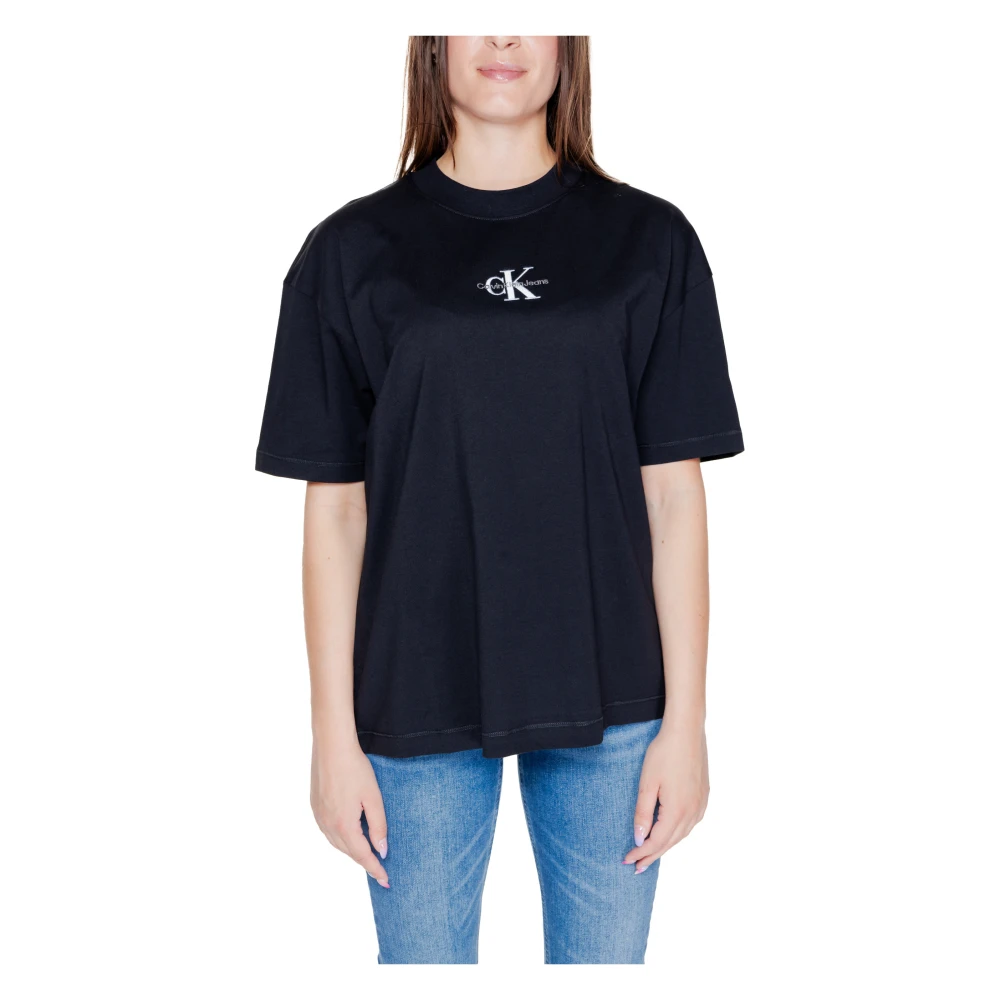 Calvin Klein Jeans Zwart Effen Korte Mouw T-shirt voor Vrouwen Black Dames