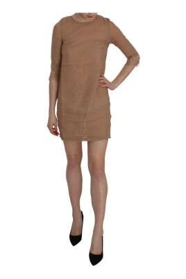 brown-linen-crewneck-shift-mini-dress