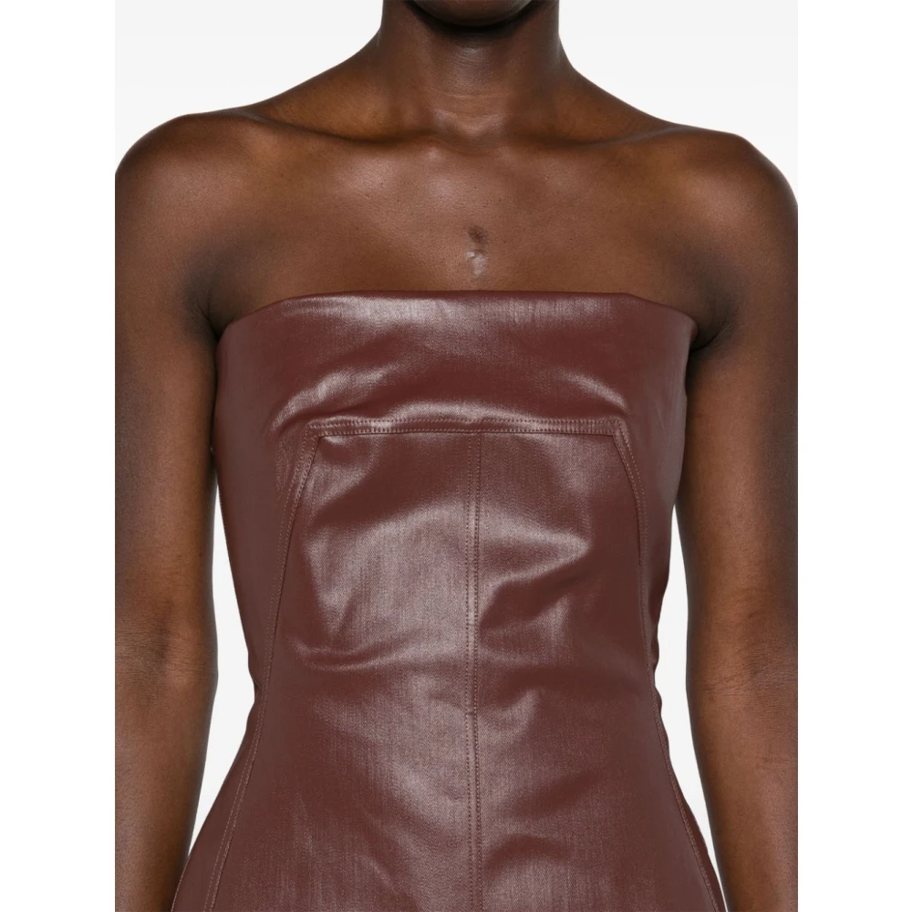 Rick Owens Coated-Denim Bustier Top Bruin Brown Dames