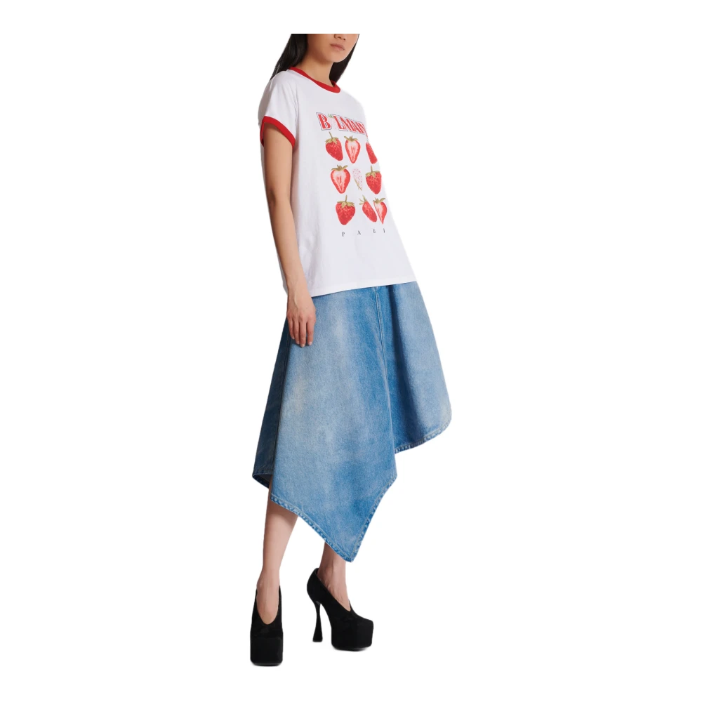 Balmain Tweekleurig T-shirt met Aardbeienprint White Dames