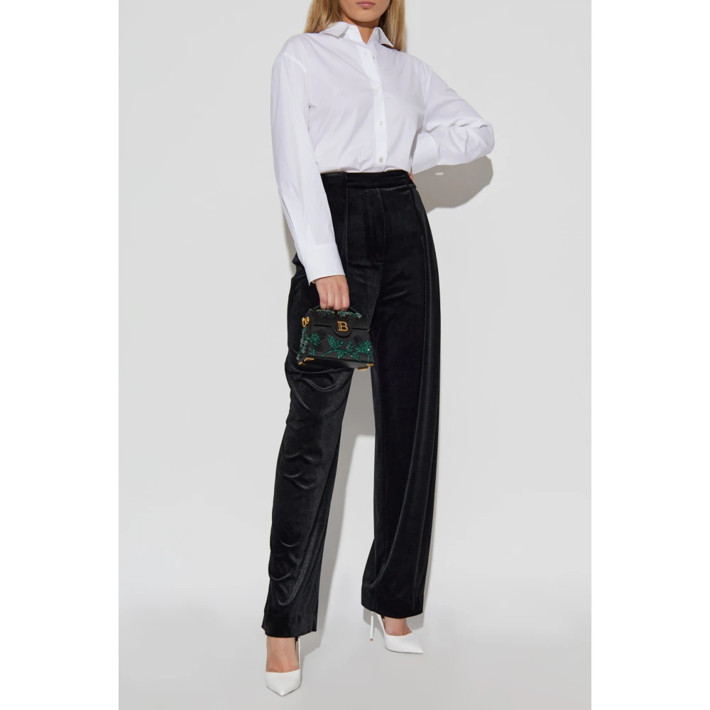 Balmain Fluwelen broek met voorplooien Black Dames