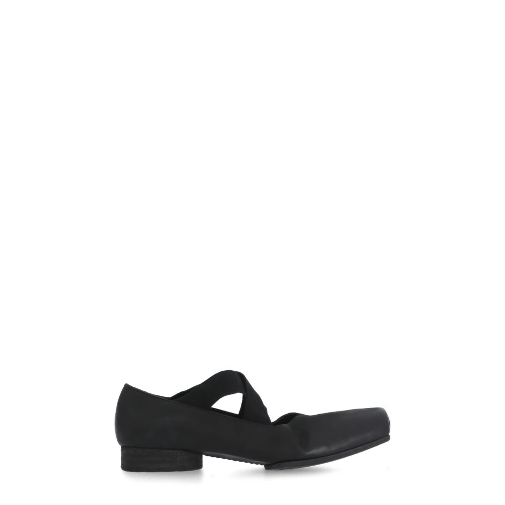 UMA Wang Zwarte Leren Ballet Flats met Elastische Banden Black Dames