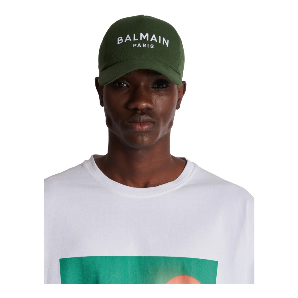 Balmain Katoenen pet met Parijs borduursel Green Heren
