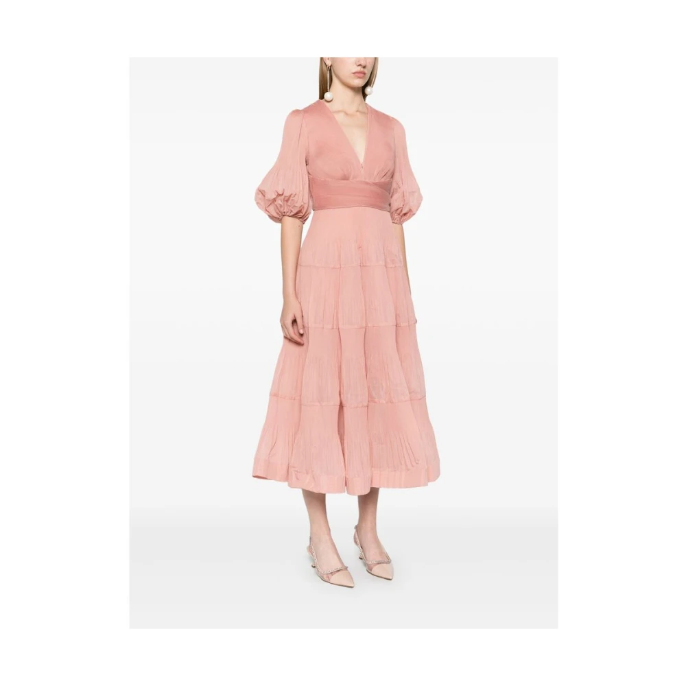 Zimmermann Koraal Geplooide V-Hals Jurk Pink Dames