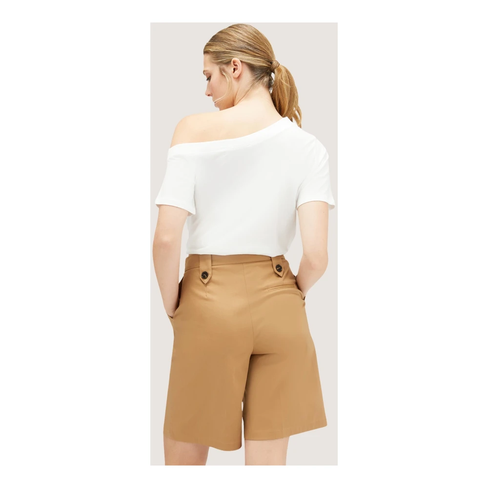 Motivi T-shirt met asymmetrische halslijn en logo White Dames
