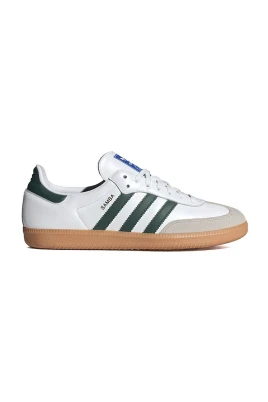 Vita Lädersneakers med Gröna Ränder