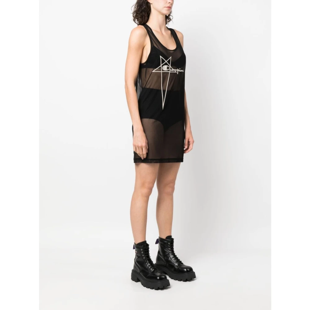 Rick Owens Champions Zwarte Doorschijnende Mouwloze Jurk Black Dames