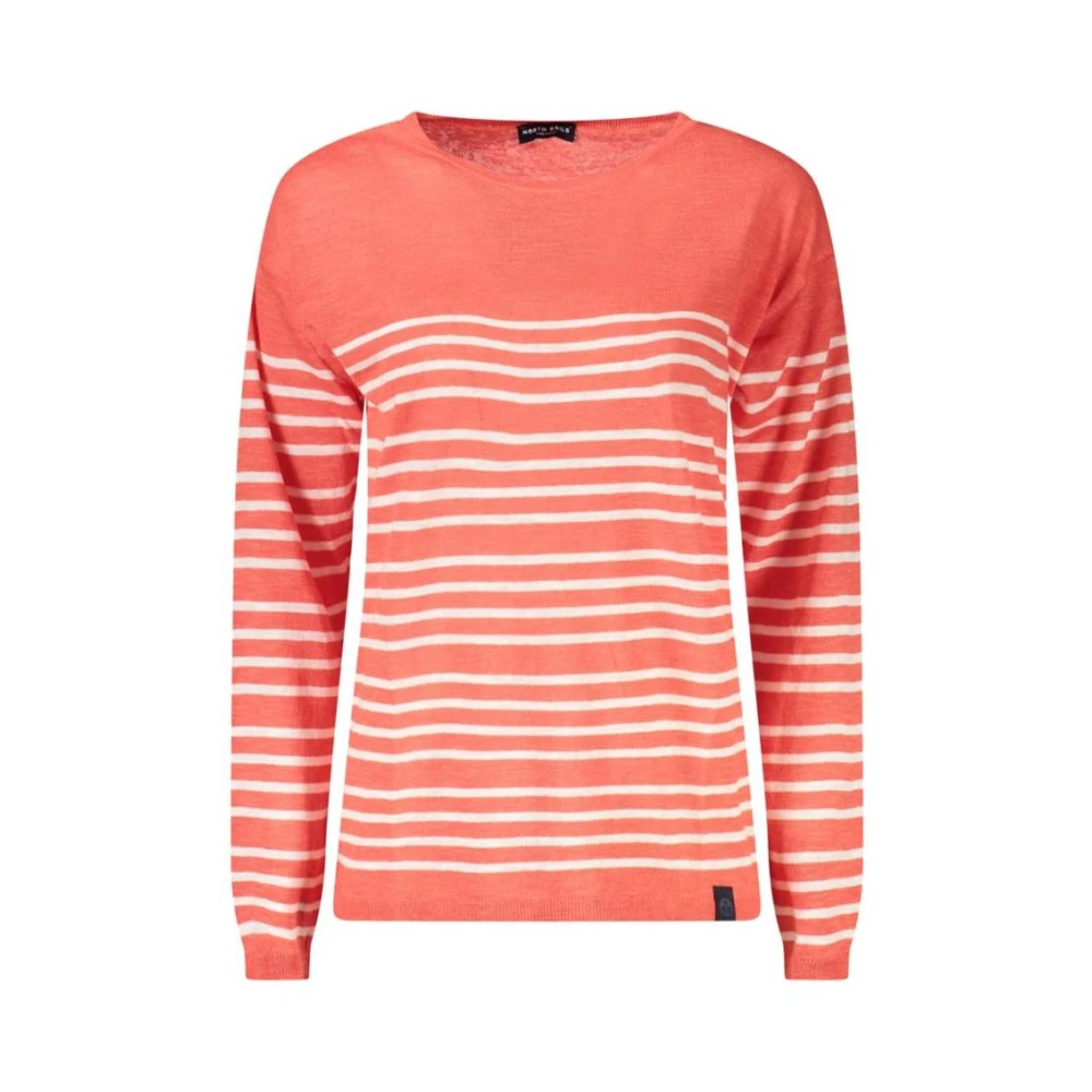 North Sails Women's Red Striped Long Sleeve T-Shirt With Wide Neckline - Long Sleeve T-Shirts - M- Tops