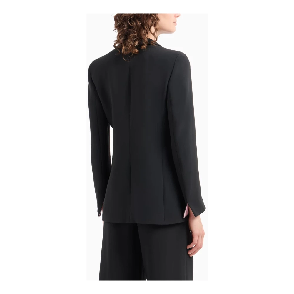 Emporio Armani Zwarte Double-Breasted Jas Juweel Detail Black Dames