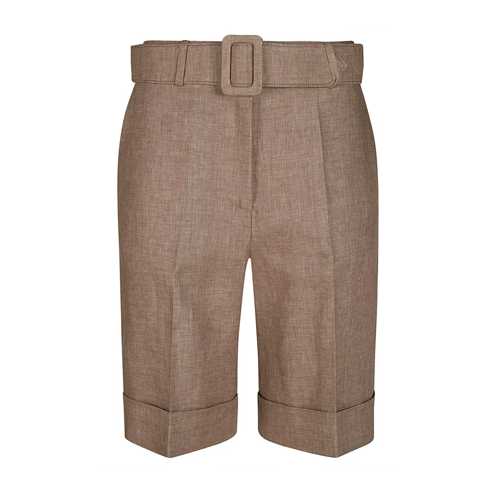 Eleventy Linne Bermuda Shorts med Bälte Brown, Dam