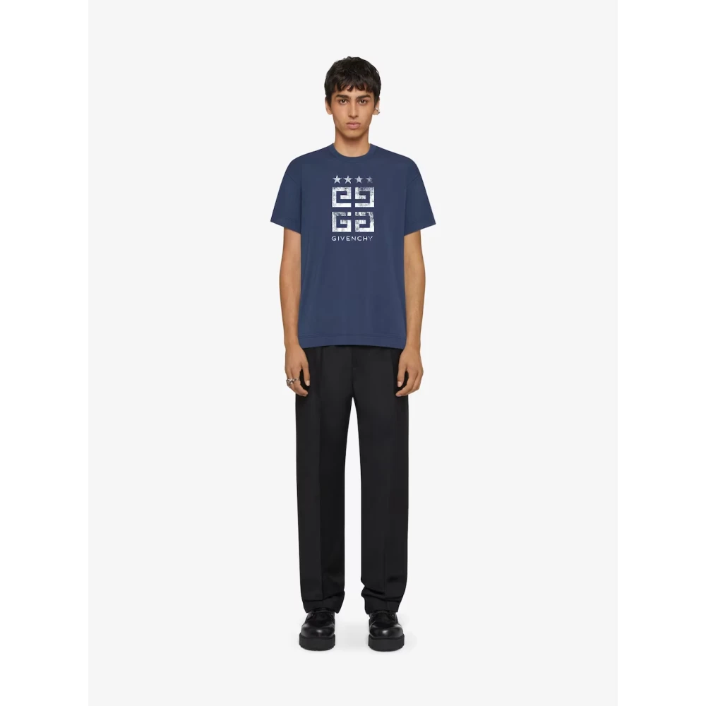 Givenchy 4G Sterren Print T-shirt Blue Heren