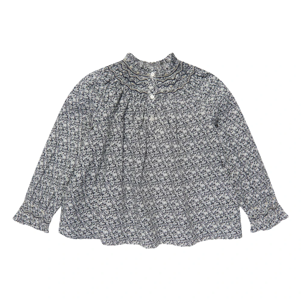 Bonpoint Girls Black Kids Blouses, 6 Y, Petal Smocked Blouse