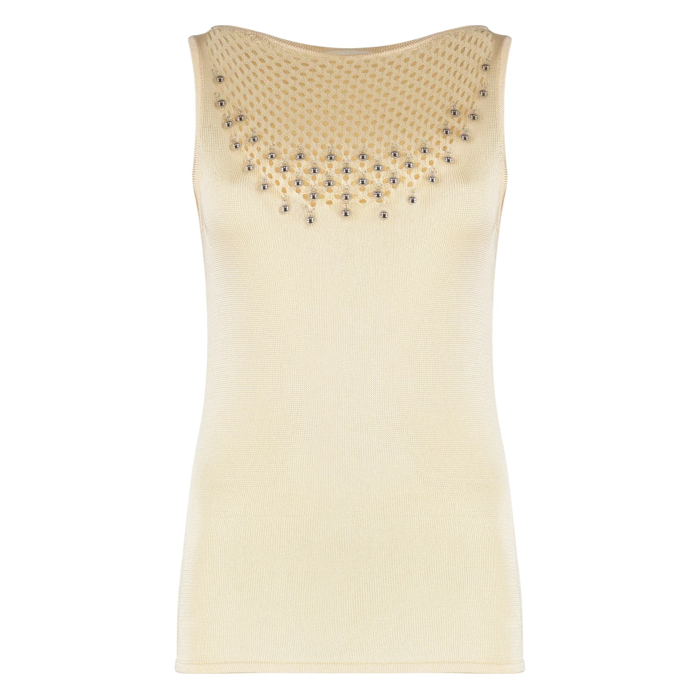 Rabanne Women's Beige Sleeveless Tops, M, Knitted Top