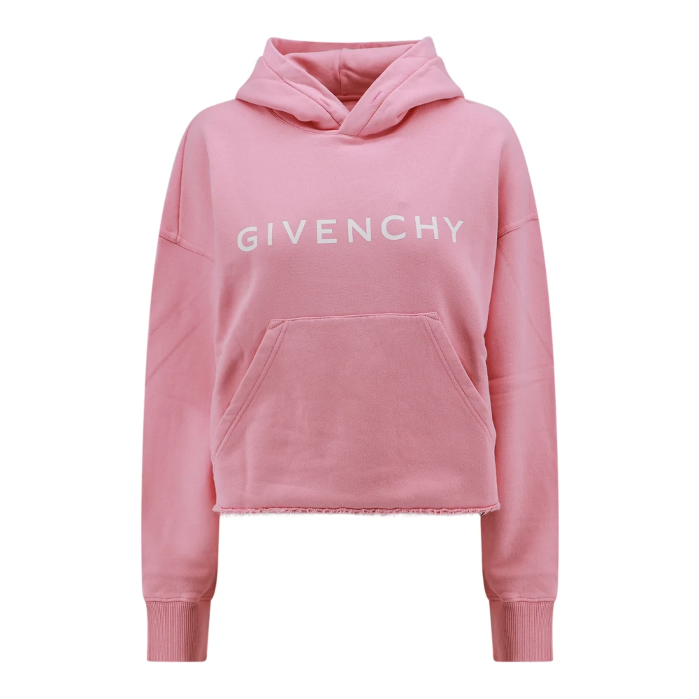 Givenchy Katoenen Hoodie met Raffelige Onderkant Pink Dames