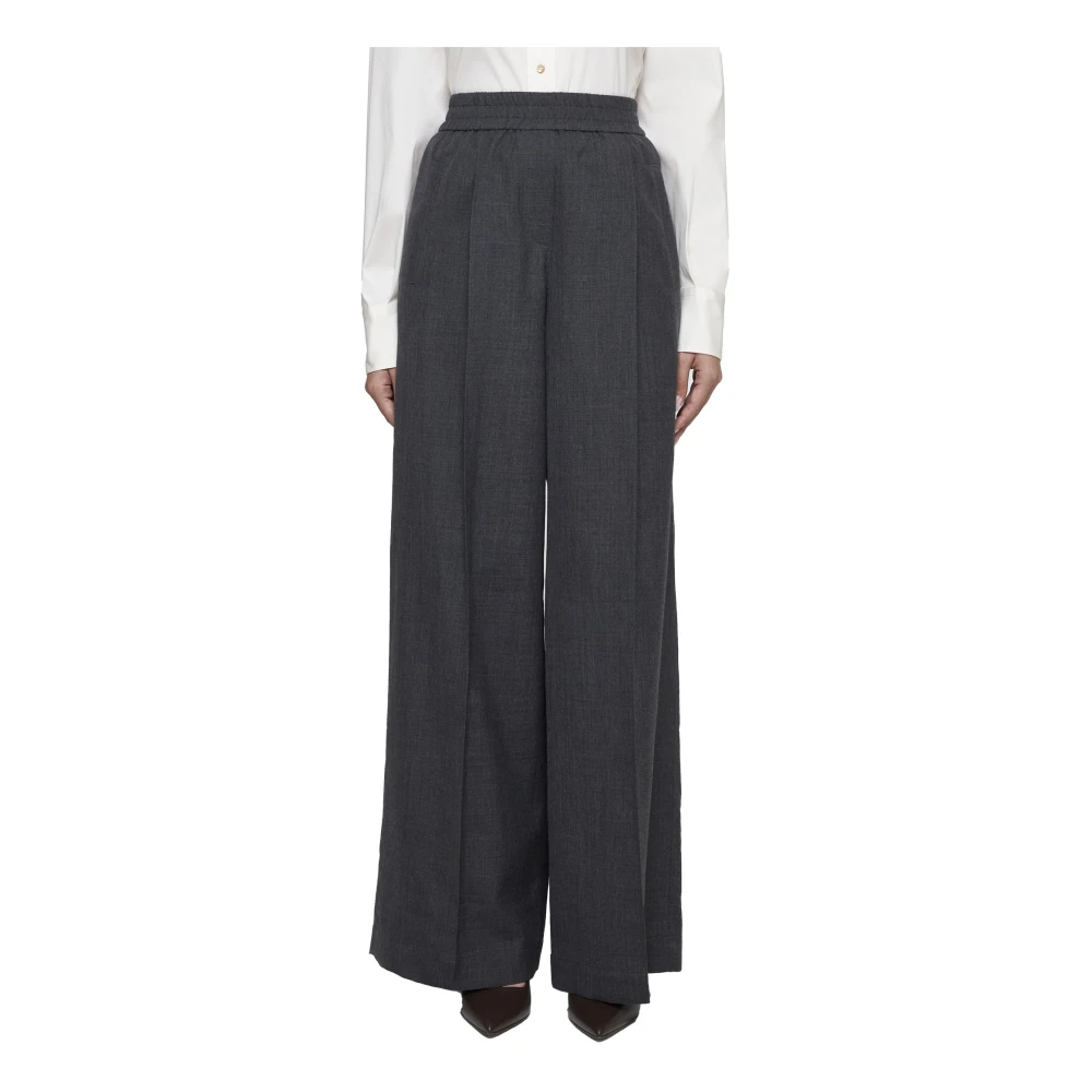 BRUNELLO CUCINELLI Donkergrijze Wol Elastische Taille Broek Gray Dames