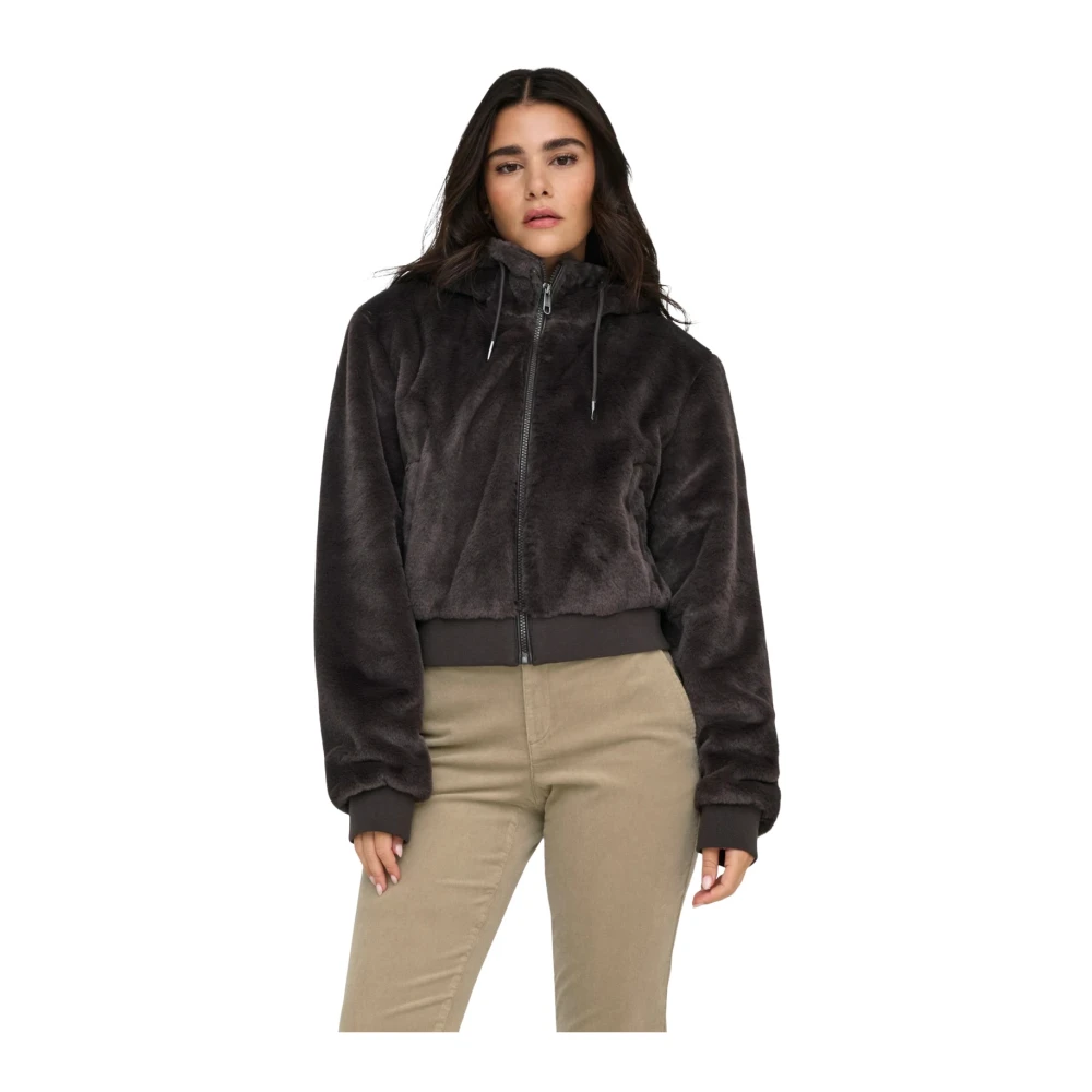 Only Venetië Fleece Hoodie met Rits Vrouwen Brown Dames