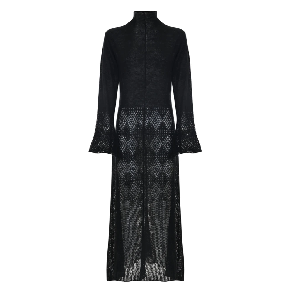 Kocca Elegante Gebreide Polo Hals Jurk Black Dames