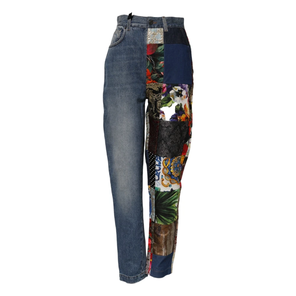 Dolce & Gabbana Women's Blue Loose Fit Jeans, S, Amber Patchwork High Waist Denim Jeans