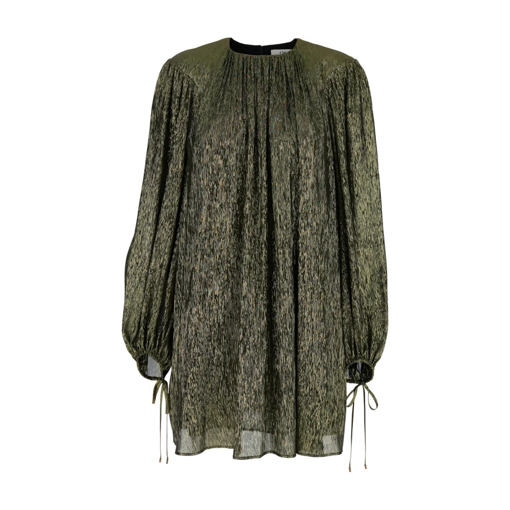 Chloé Metallic Crewneck Puffed Sleeves Jurk Vrouw Gray Dames