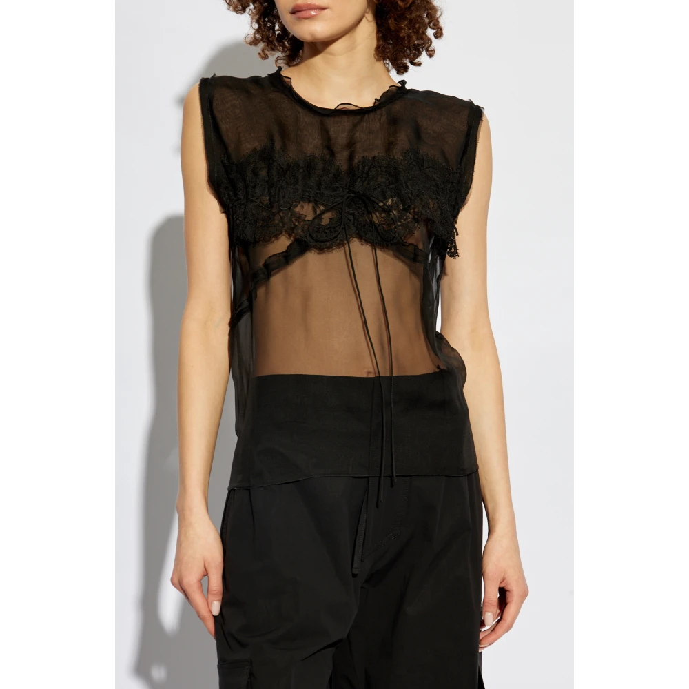 Dsquared2 Mouwloze zijden top Black Dames