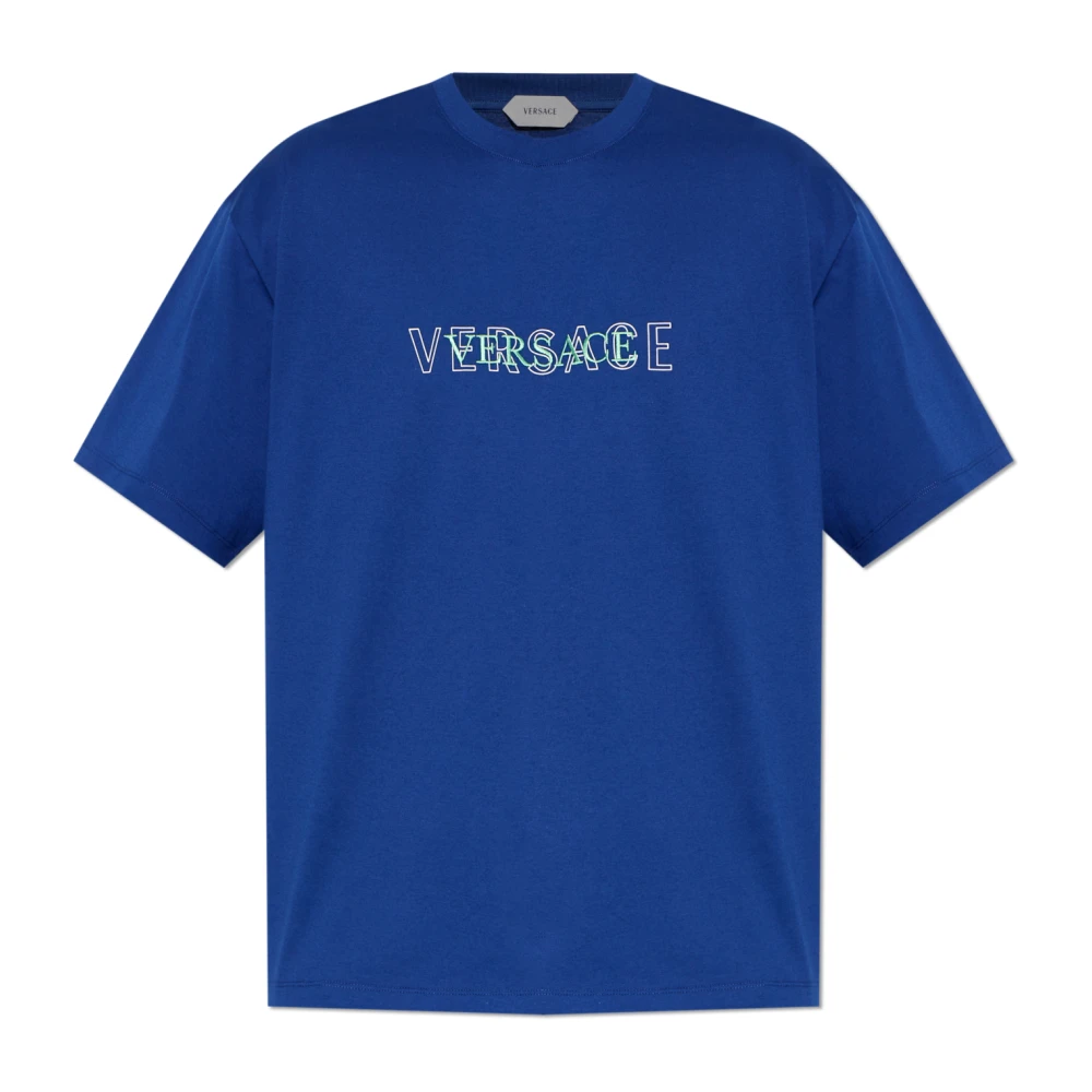 Versace Herr Blå Toppar 2XL, Bomull, T-Shirt Med Logo