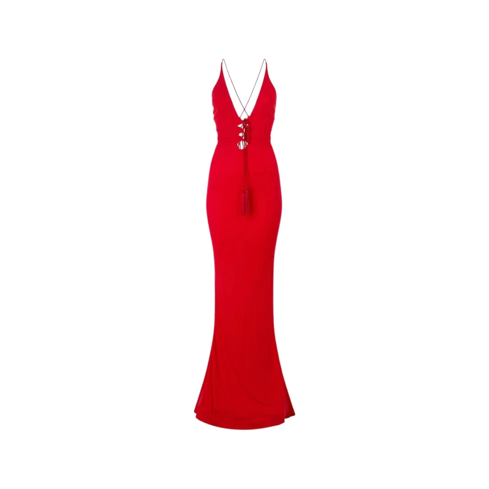 Roberto Cavalli Women's Red Gowns, L, Criss-Cross Detail Fla Long Dress
