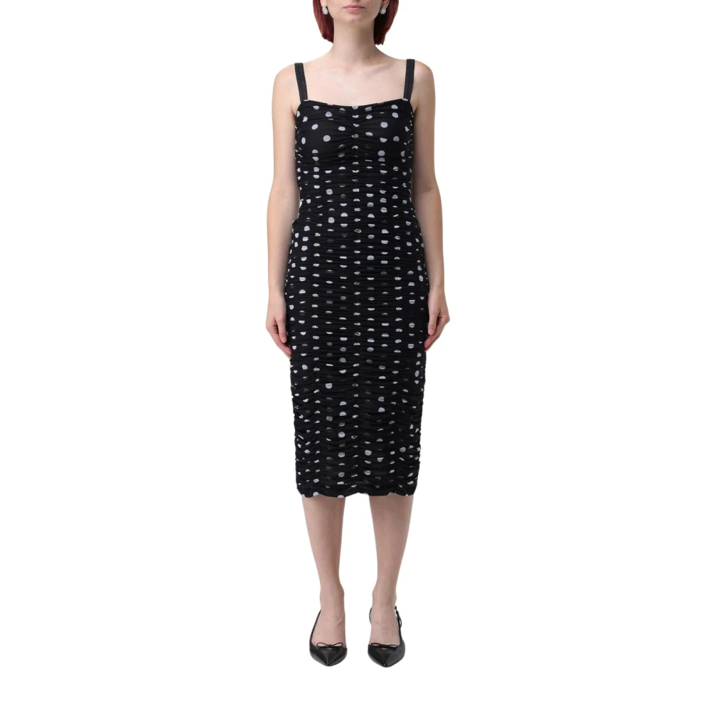 Dolce & Gabbana Women's Black Polka Dot Mesh Midi Dress