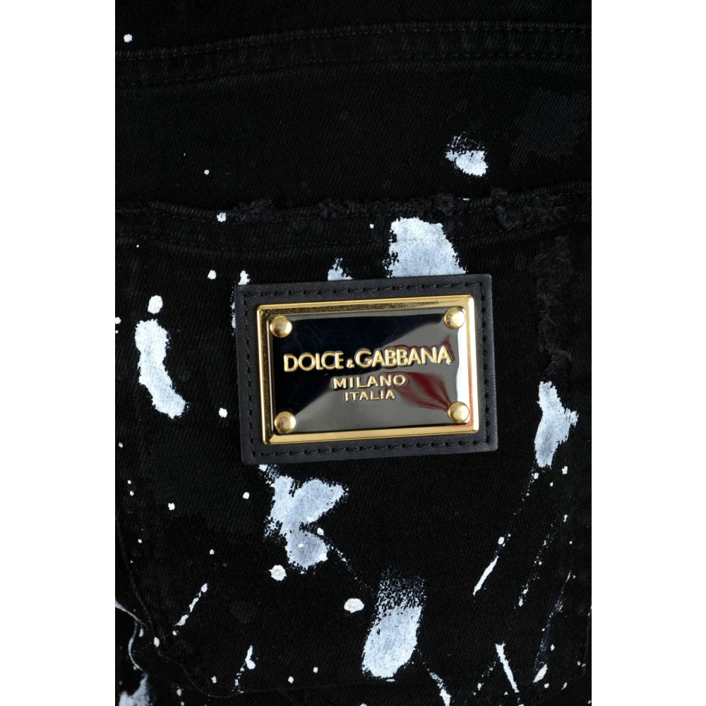 Dolce & Gabbana Skinny Broken Paint Jeans voor Mannen Black Heren