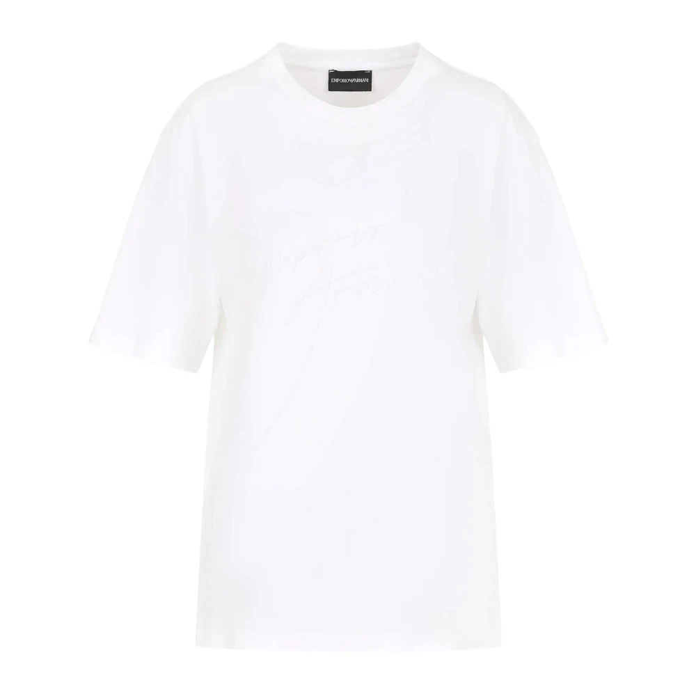 Emporio Armani Logo Print Sequin Embroidered T-shirt White Dames