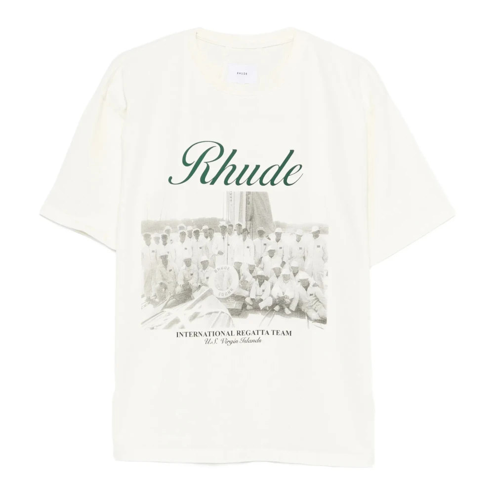 Rhude Herr Vit Toppar S, Bomull, Printed Crewneck T-Shirt