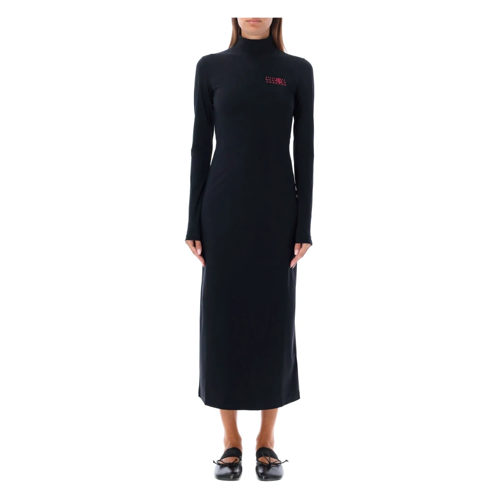 MM6 Maison Margiela Zwarte High Neck Maxi Jurk Black Dames