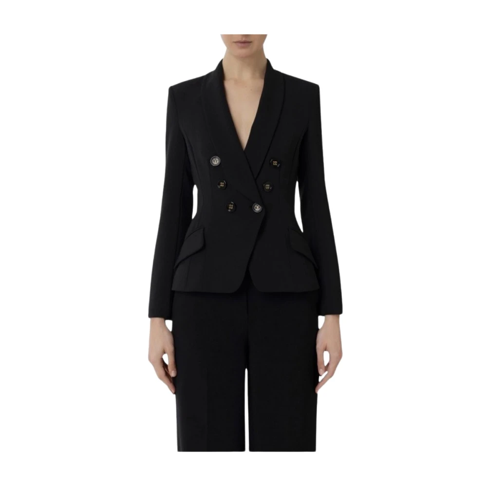 Elisabetta Franchi Svart Tyg Blazer Gi072 Knappar Stängning Black, Dam