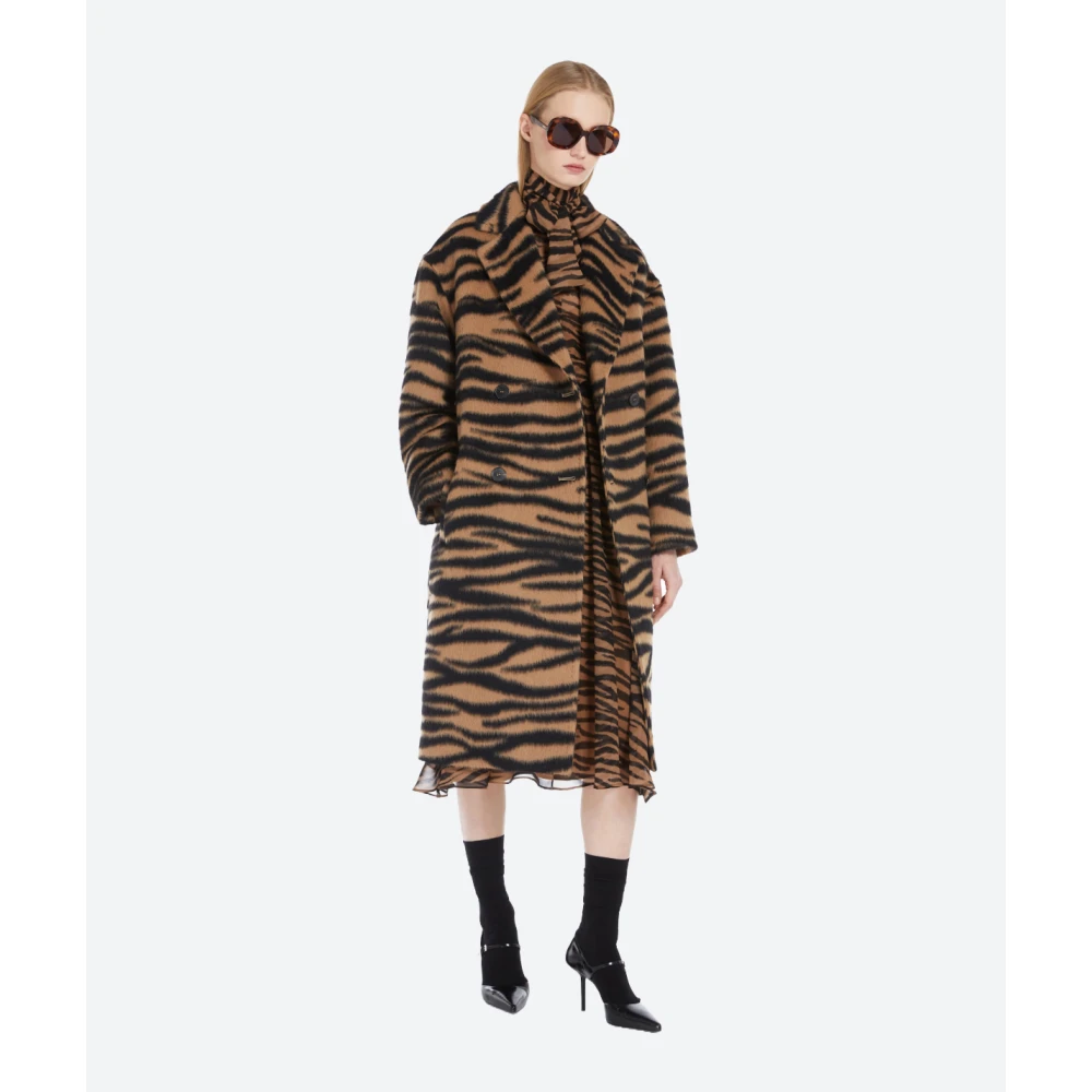 Max Mara Studio Dieren Jacquard Wol Alpaca Jas Brown Dames
