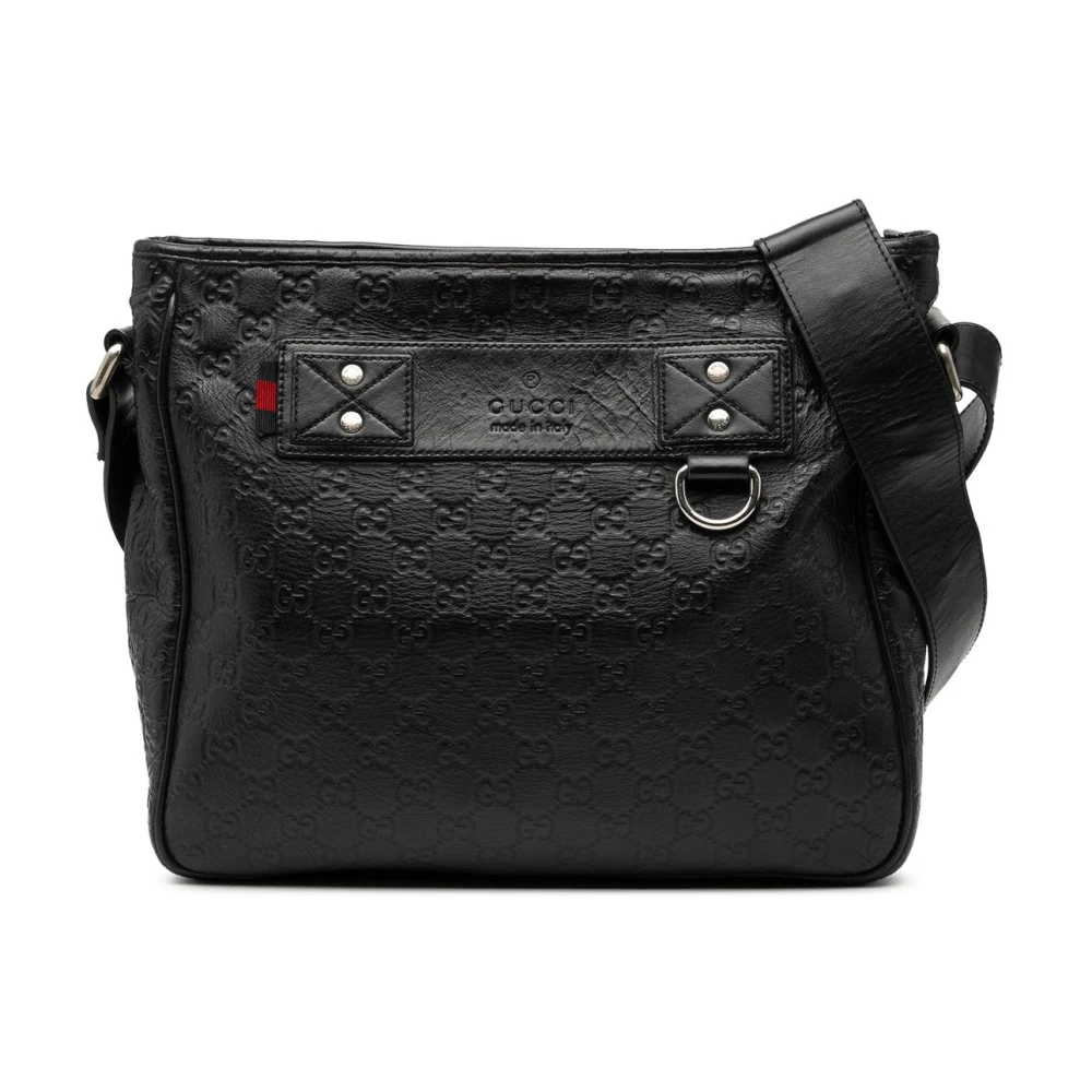 Gucci Vintage Women's Black Vintage Cross Body Bags, One Size, Pre-Owned Embossed Leather Messenger Bag