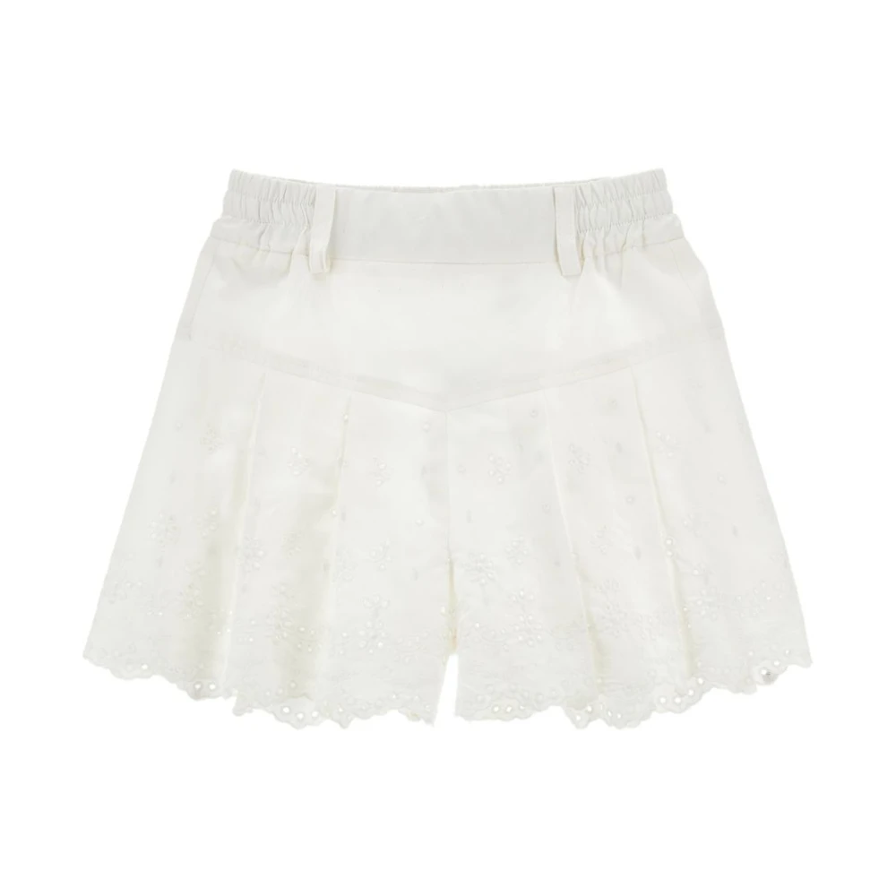 Monnalisa , Shorts, Unisex, White, 6 Y | 116 Cm, Embroidered Eyelet Pleated Shorts