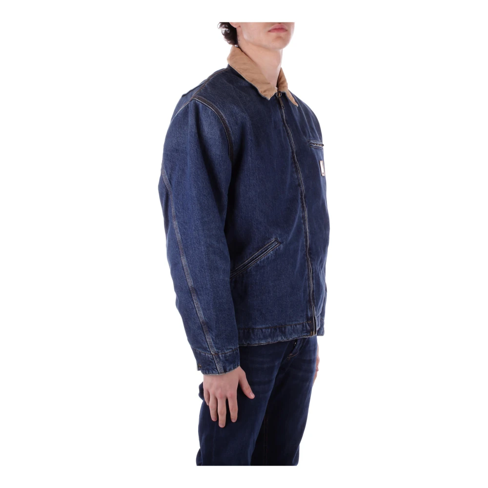 Carhartt WIP Blauwe Jassen met Voorlogo Rits Blue Heren