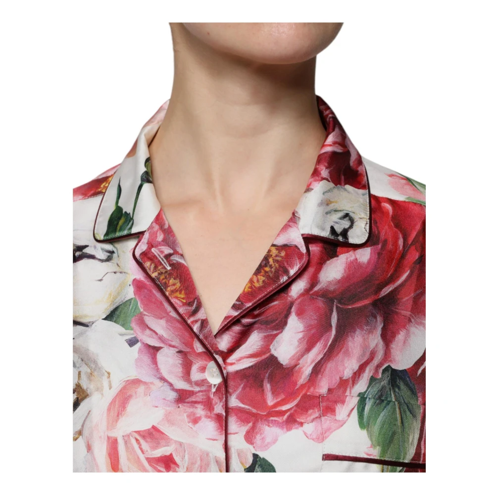 Dolce & Gabbana Witte Bloemen Zijden Blouse Top Multicolor Dames