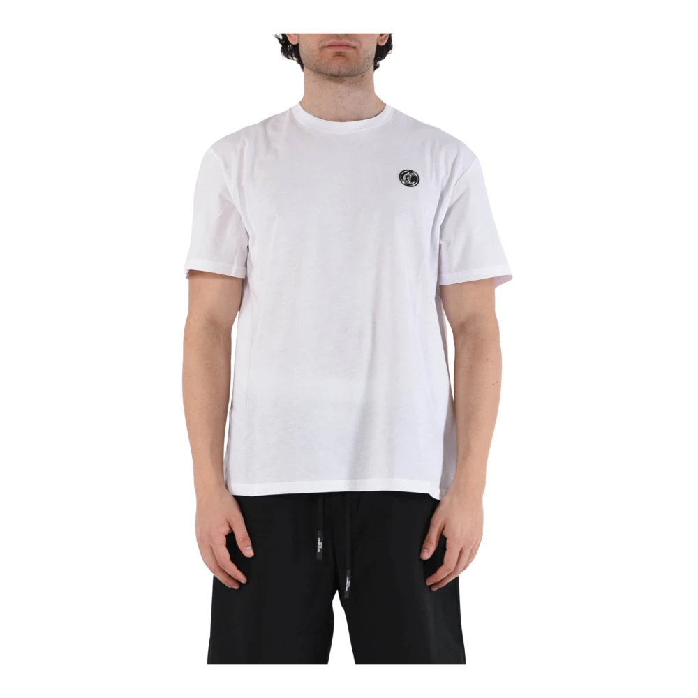 Just Cavalli Wit Logo Patch Geribbelde Ronde Hals T-shirt White Heren