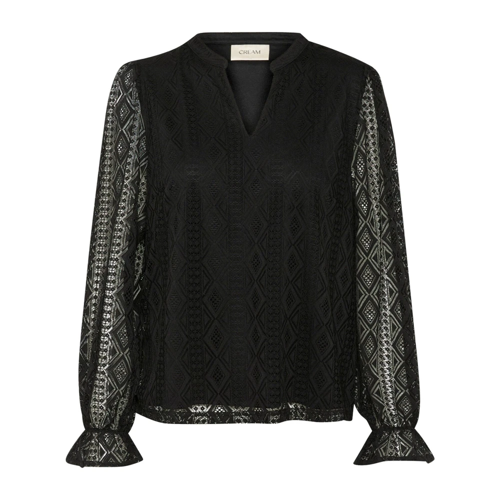 Cream Women's Black Blouses, M, Elegant Lace Blouse In Pitch