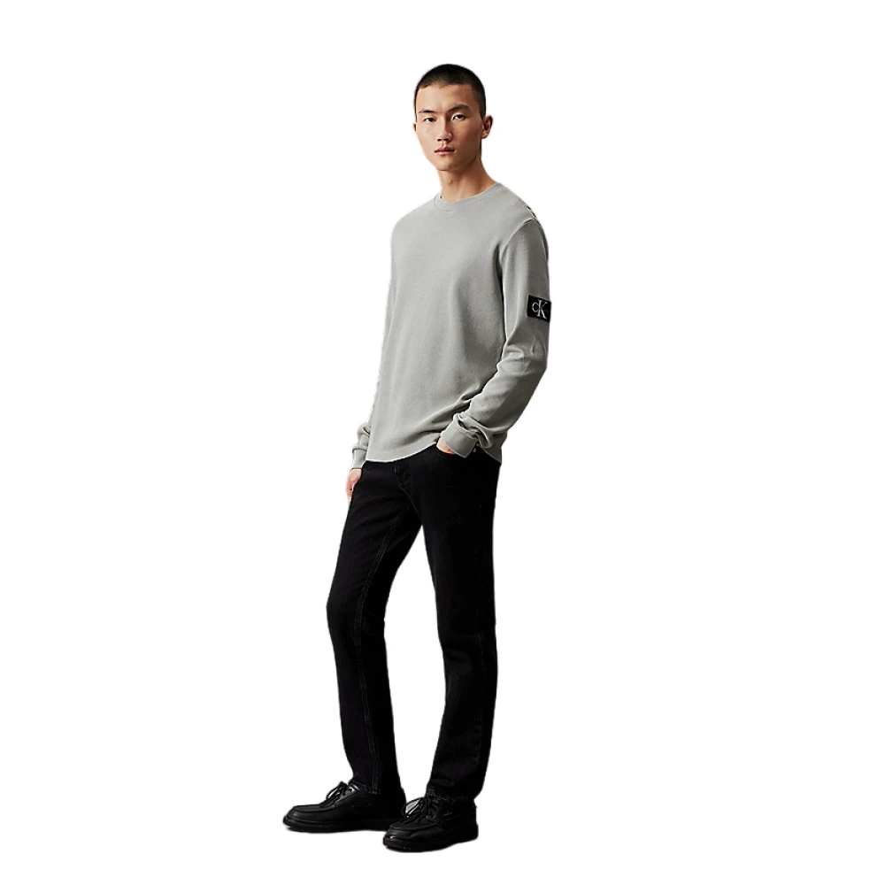 Calvin Klein Grijze Trui Katoen Reliëf Lange Mouw Gray Heren