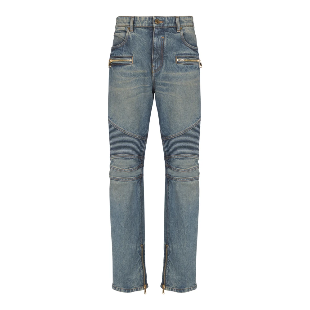 Balmain Men's Blue Biker Jeans In Vintage Denim - Slim Fit Jeans - W36 - Jeans